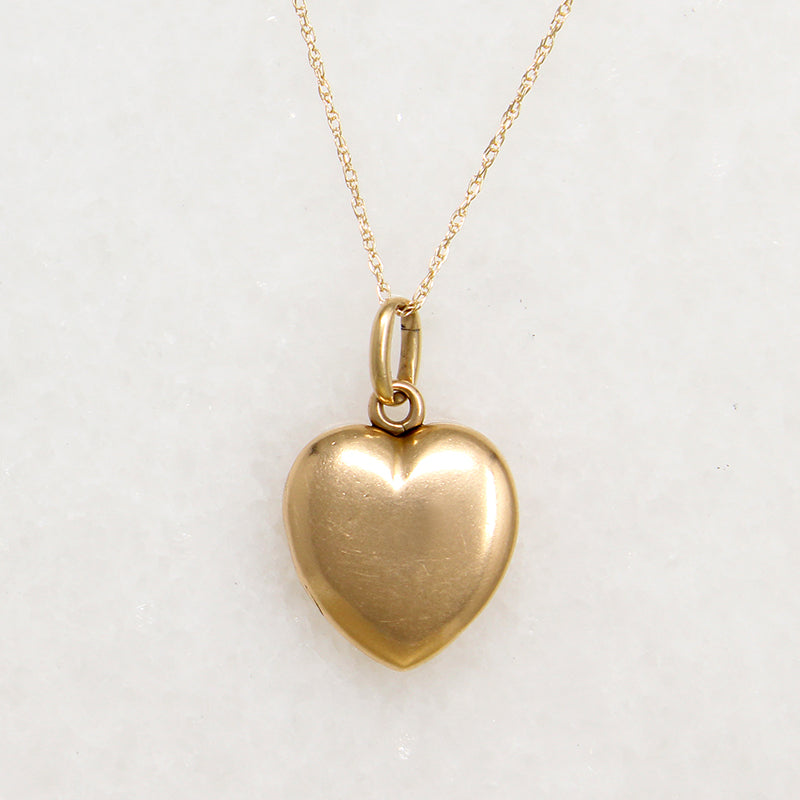 Glossy 14k Gold Heart Locket with Old Euro Cut Diamond