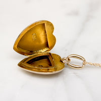 Glossy 14k Gold Heart Locket with Old Euro Cut Diamond