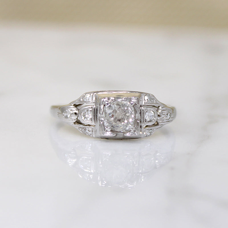 Charming 1930s Ring with Chonky Old Mine Cut Diamond