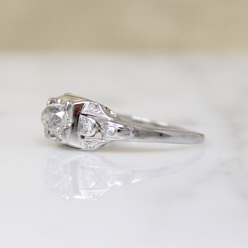 Charming 1930s Ring with Chonky Old Mine Cut Diamond