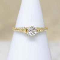 Old Mine Cut Diamond in Yellow Gold Art Deco Ring