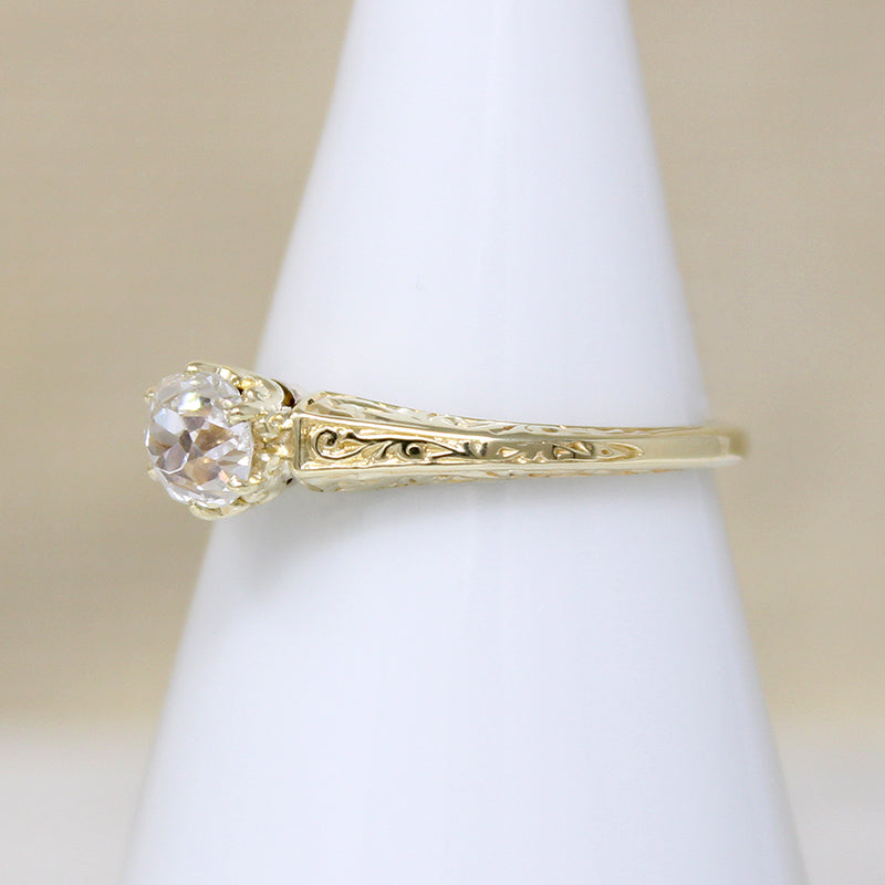 Old Mine Cut Diamond in Yellow Gold Art Deco Ring