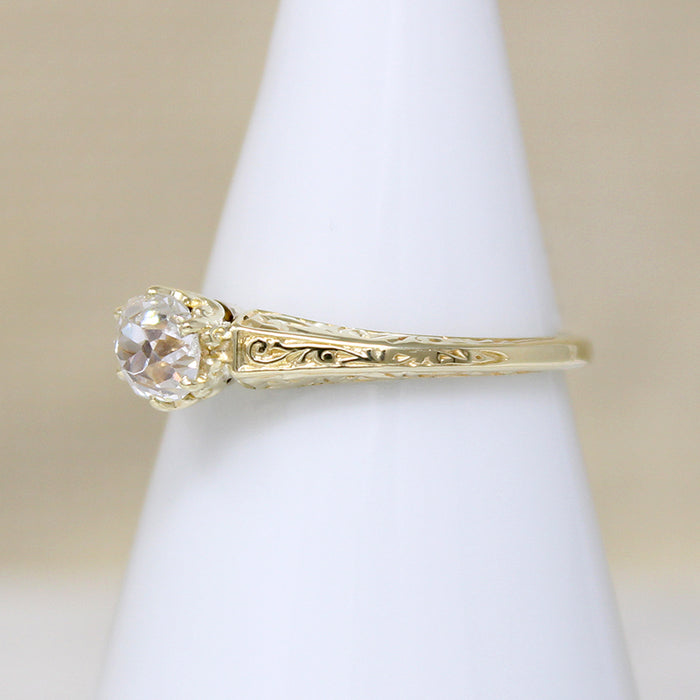 Old Mine Cut Diamond in Yellow Gold Art Deco Ring