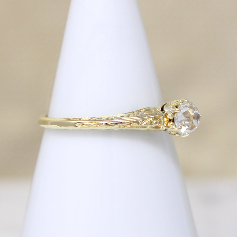 Old Mine Cut Diamond in Yellow Gold Art Deco Ring