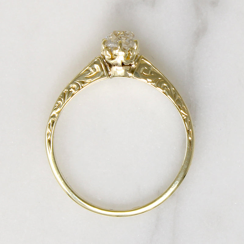 Old Mine Cut Diamond in Yellow Gold Art Deco Ring