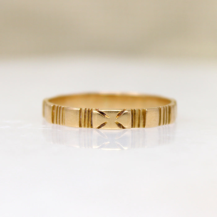 Victorian Engraved 18k Gold Iron Cross Band