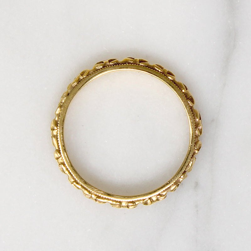 Deeply Engraved 14k Gold Art Deco Flower Band