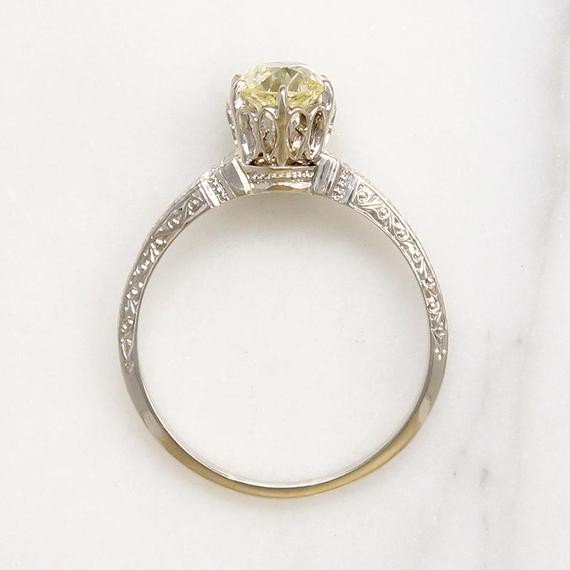Hypnotic .94ct Old European Cut Diamond in Deco Solitaire