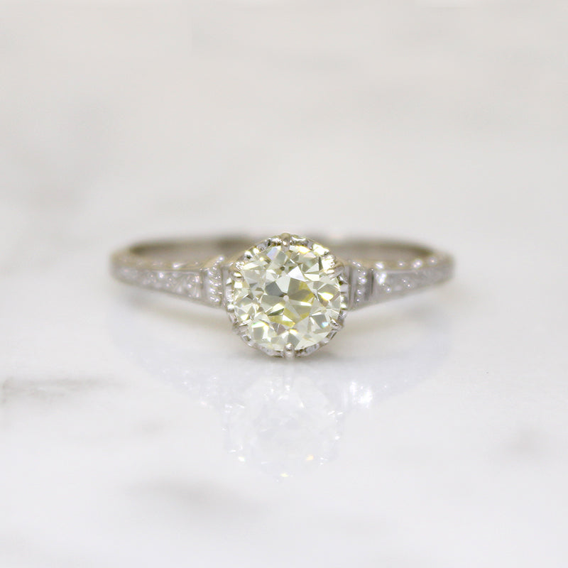 Hypnotic .94ct Old European Cut Diamond in Deco Solitaire