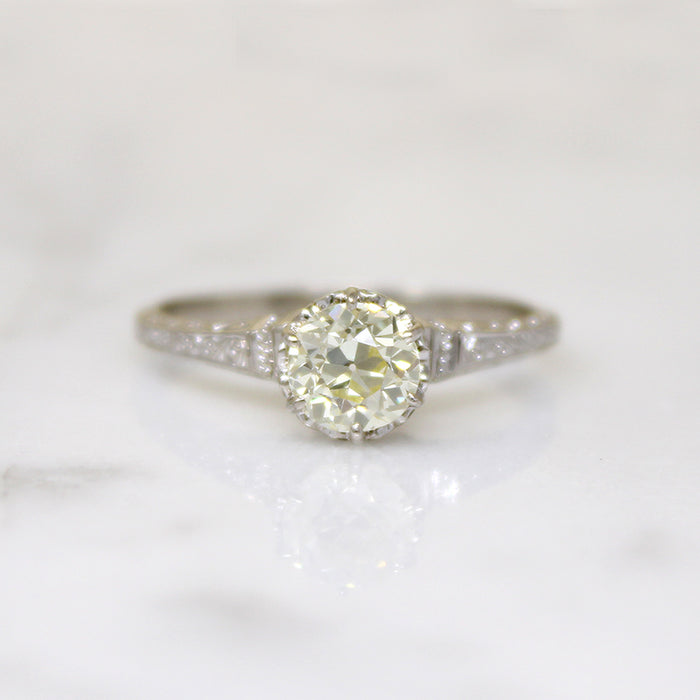 Hypnotic .94ct Old European Cut Diamond in Deco Solitaire