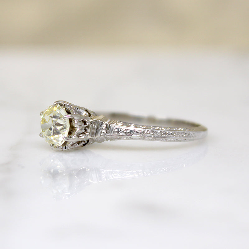 Hypnotic .94ct Old European Cut Diamond in Deco Solitaire