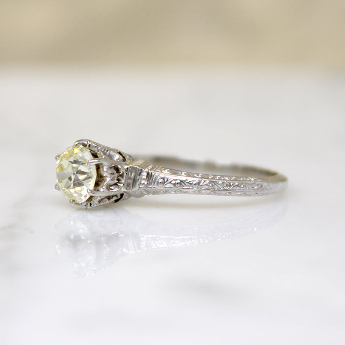 Hypnotic .94ct Old European Cut Diamond in Deco Solitaire
