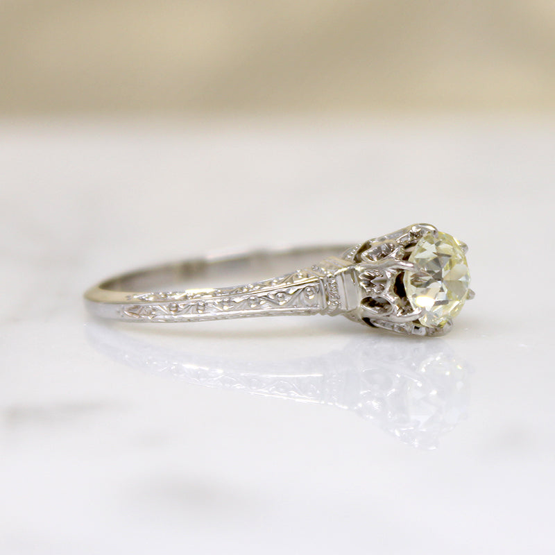 Hypnotic .94ct Old European Cut Diamond in Deco Solitaire