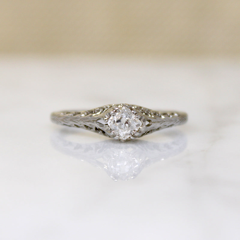Fierce Pierced & Engraved Old Mine Cut Diamond Solitaire