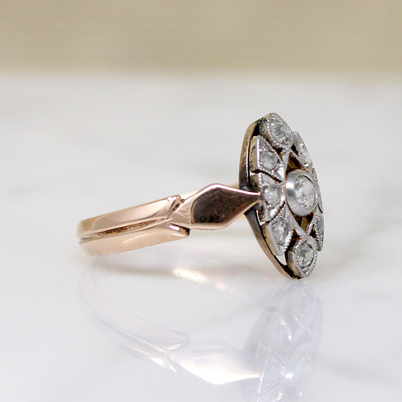 Diamonds in Unusual Gold & Platinum Navette Ring