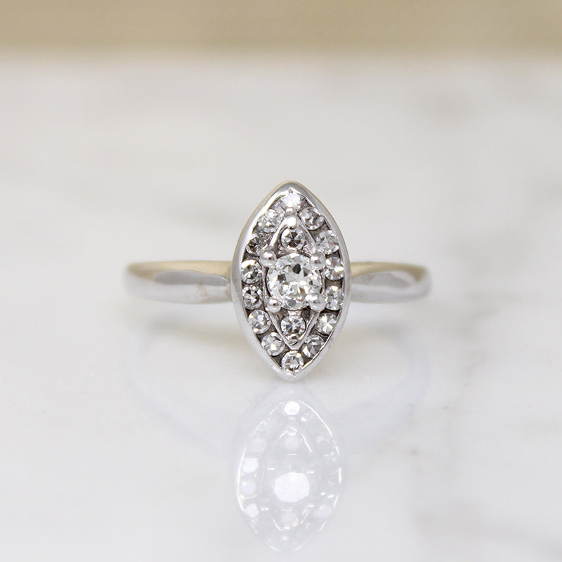 Petite Mid Century Diamond Navette Cluster Ring