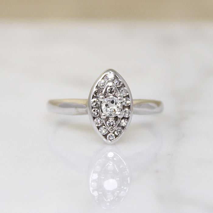 Petite Mid Century Diamond Navette Cluster Ring
