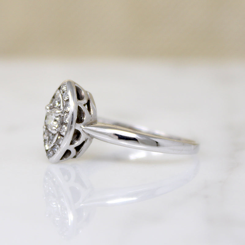 Petite Mid Century Diamond Navette Cluster Ring