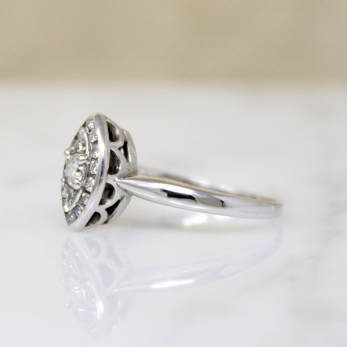 Petite Mid Century Diamond Navette Cluster Ring