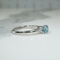 40s Platinum Diamond Baguette Blue Zircon Engagement Ring