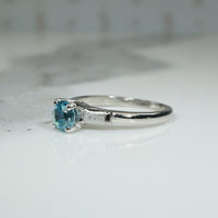 40s Platinum Diamond Baguette Blue Zircon Engagement Ring