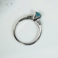 40s Platinum Diamond Baguette Blue Zircon Engagement Ring