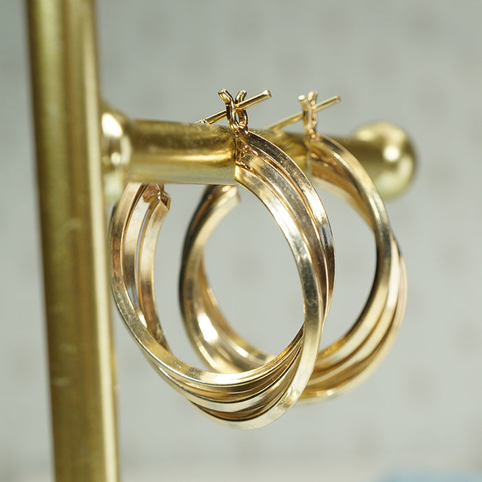 Vintage 1980's Gold Triple Hoop Earrings