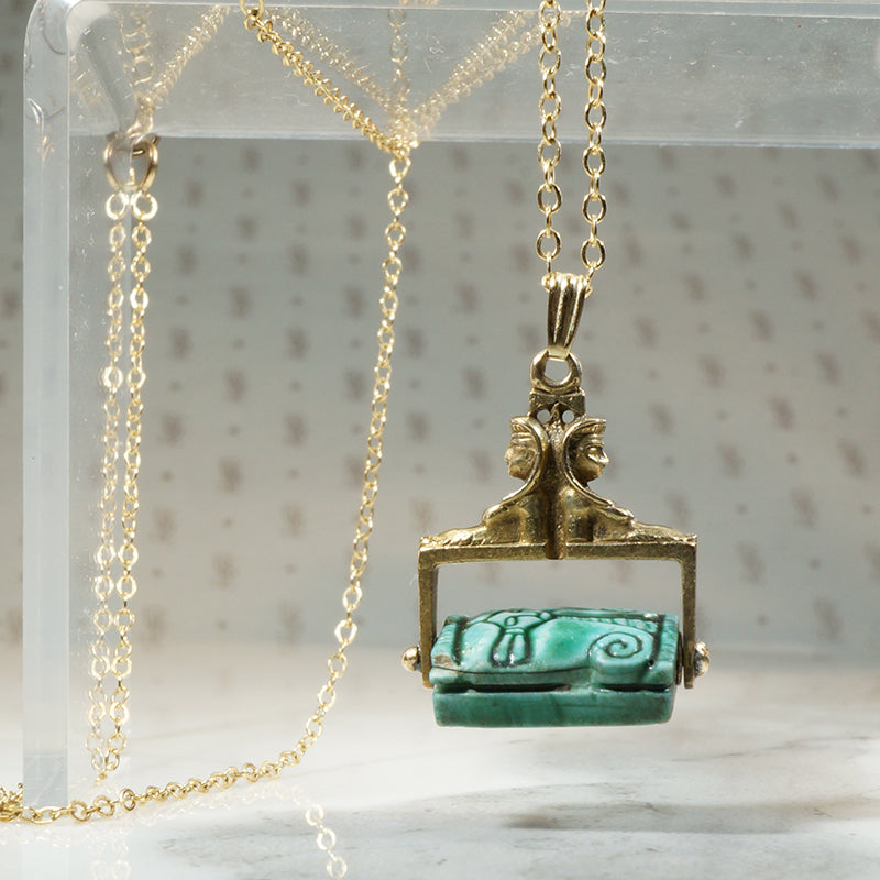 Egyptian Hathor Amulet in Gold Sphinx Frame