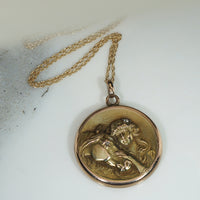 Art Nouveau Locket A Lady and Horse 14k