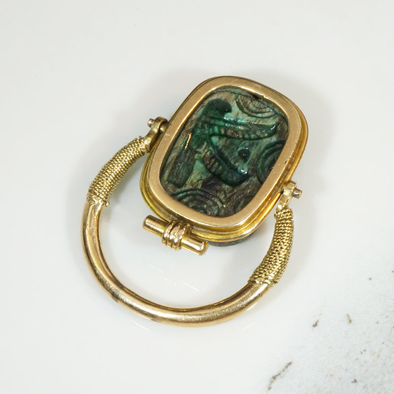 Superlative Gold and Faience Egyptian Amulet Ring