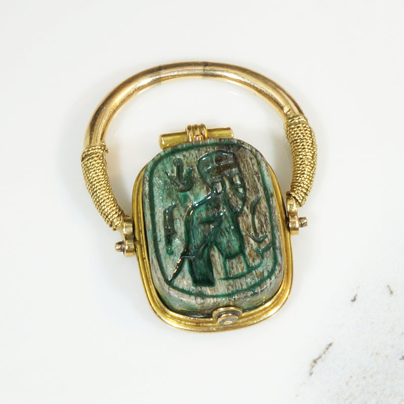 Superlative Gold and Faience Egyptian Amulet Ring