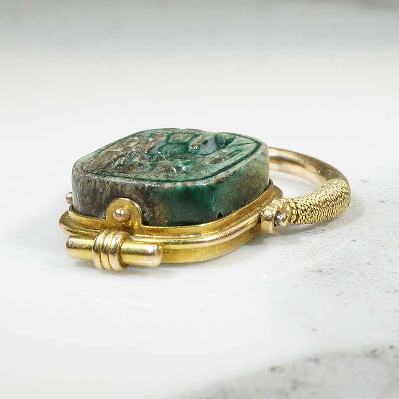Superlative Gold and Faience Egyptian Amulet Ring