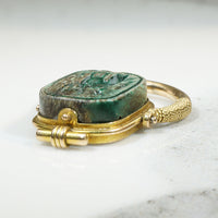 Superlative Gold and Faience Egyptian Amulet Ring