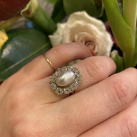 Regency Natural Pearl and Old Mine Diamond Halo Ring