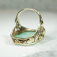 Floral Art Nouveau Gold Ring with Jade Panel