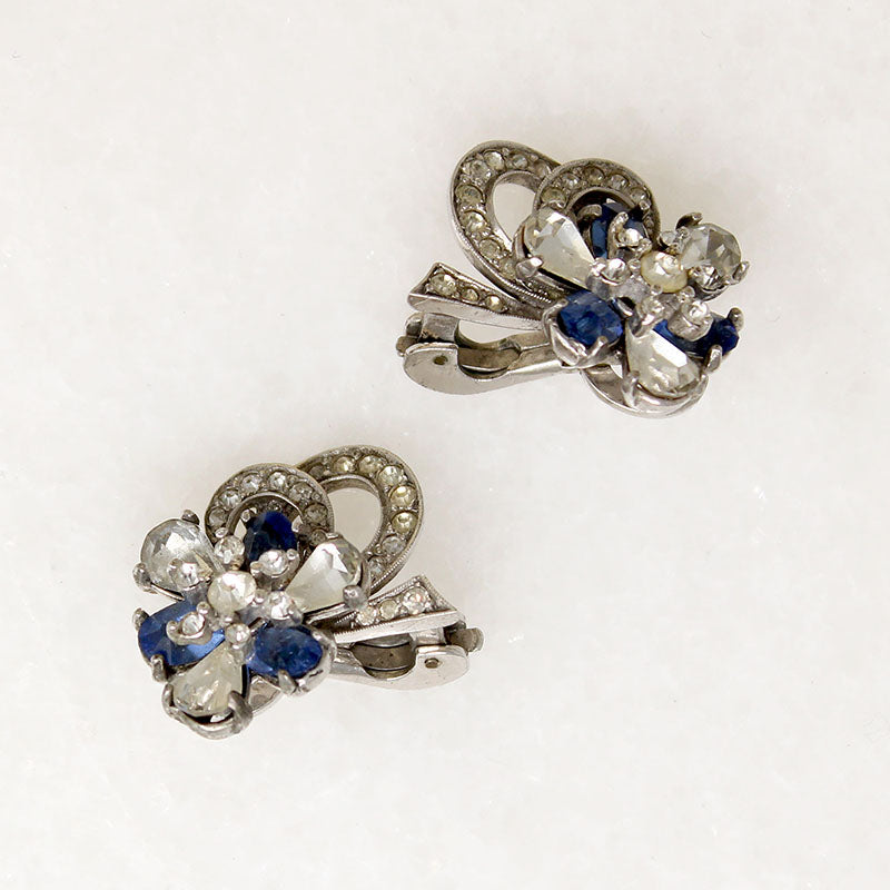 Pennino Blue & White Rhinestone Blossom Earrings