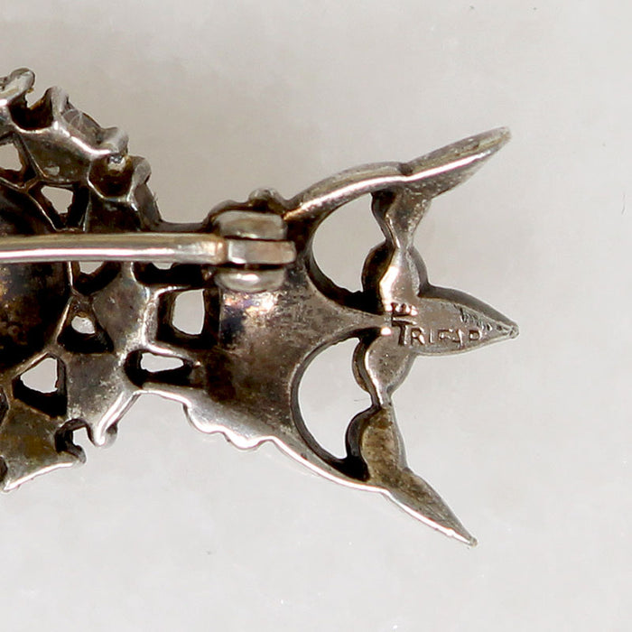 Crowned Key with Rose Sterling Brooch by Trifari