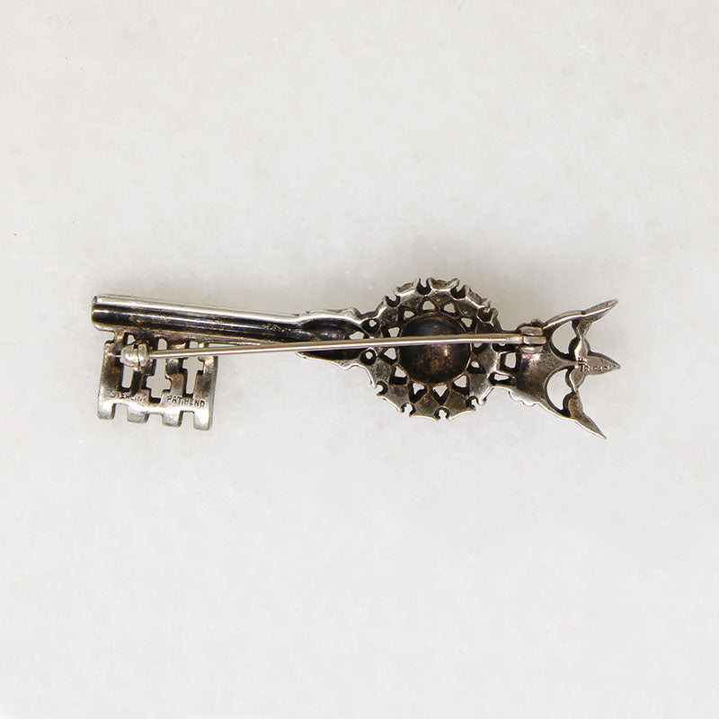 Crowned Key with Rose Sterling Brooch by Trifari