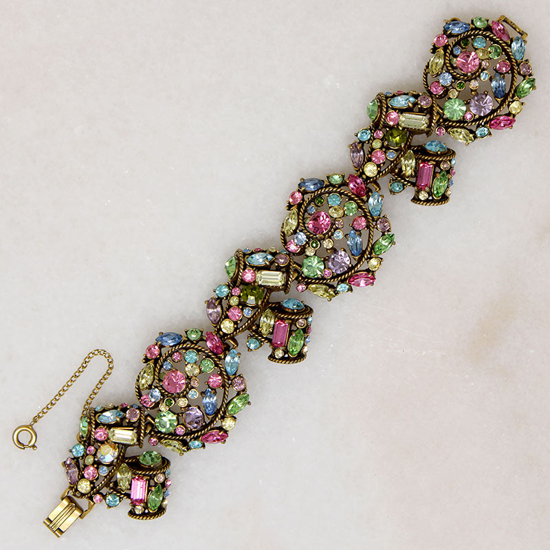 Opulent Hollycraft Bracelet with Rhinestone Spirals