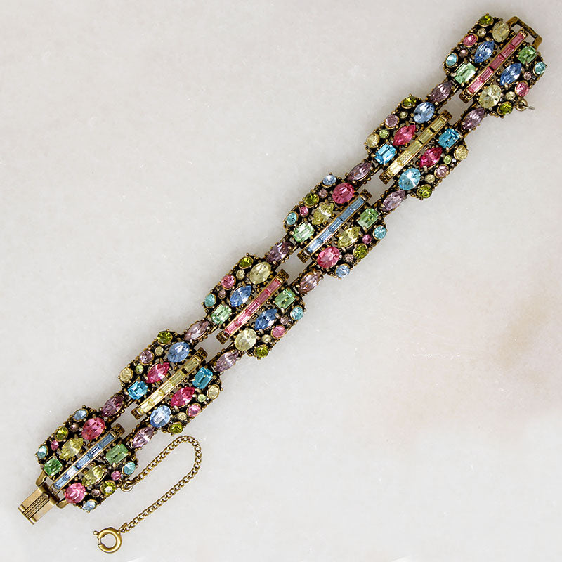 Parti-Colored Rhinestone Hollycraft Panel Bracelet