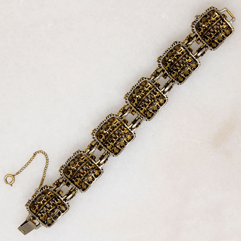 Parti-Colored Rhinestone Hollycraft Panel Bracelet