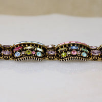 Parti-Colored Rhinestone Hollycraft Panel Bracelet