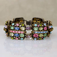Parti-Colored Rhinestone Hollycraft Panel Bracelet