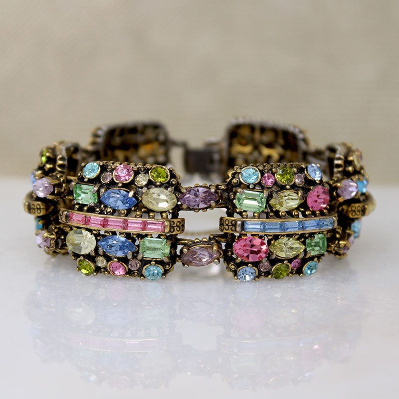 Parti-Colored Rhinestone Hollycraft Panel Bracelet