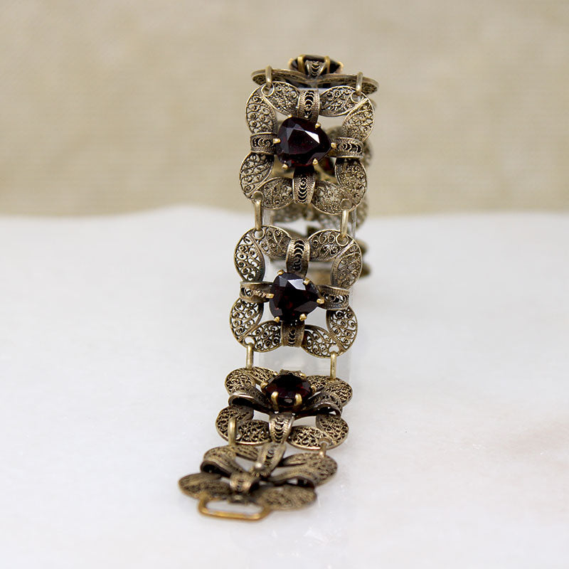 Lacy Silver Gilt & Garnet Bracelet