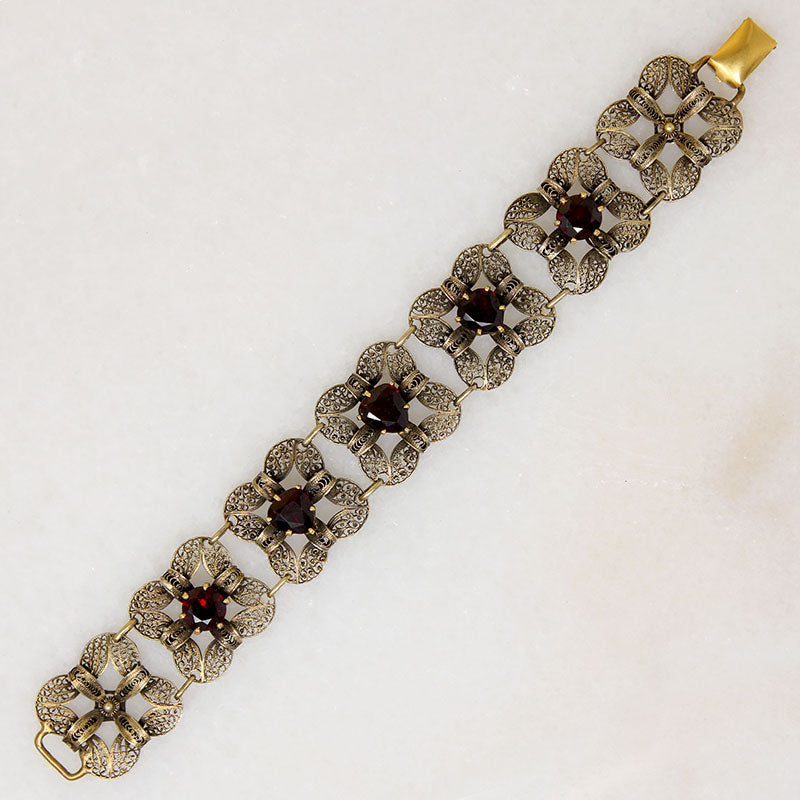 Lacy Silver Gilt & Garnet Bracelet