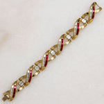 "X" Link Bracelet with Red & White Baguettes by Trifari
