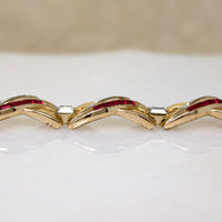 "X" Link Bracelet with Red & White Baguettes by Trifari
