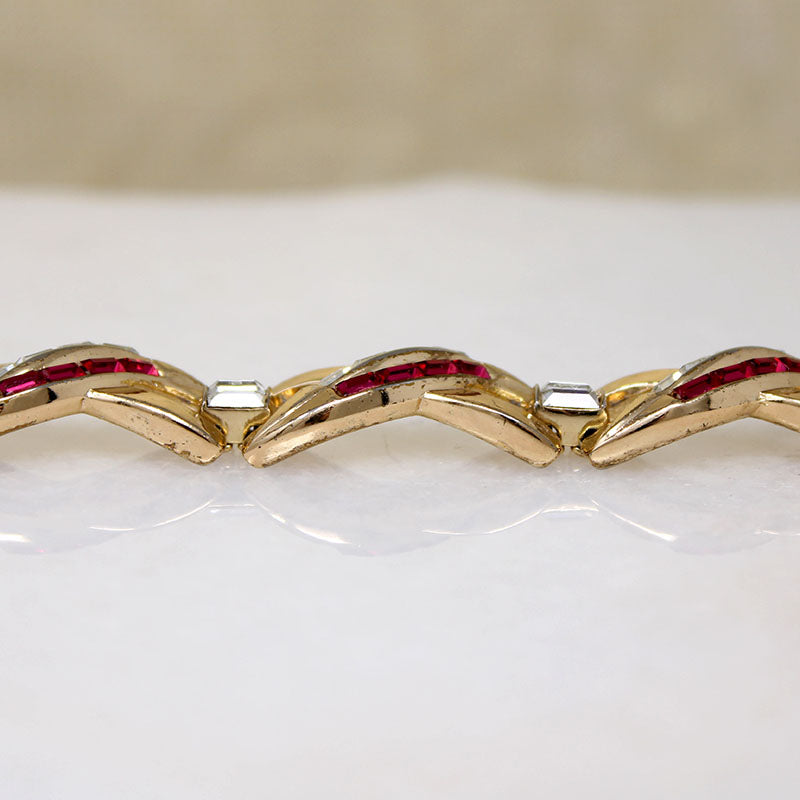 "X" Link Bracelet with Red & White Baguettes by Trifari
