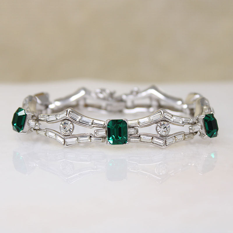 Glamorous Faux Emerald Costume Bracelet by Trifari